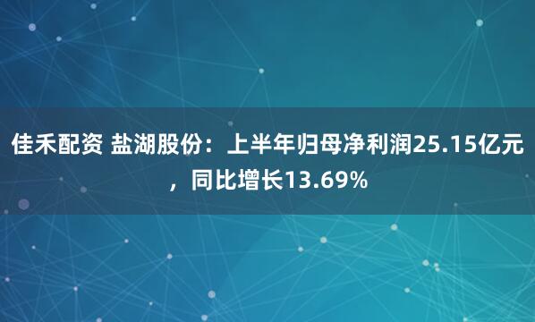佳禾配资 盐湖股份：上半年归母净利润25.15亿元，同比增长13.69%