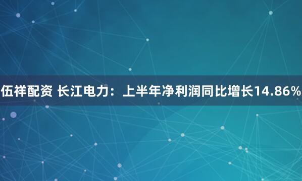 伍祥配资 长江电力：上半年净利润同比增长14.86%